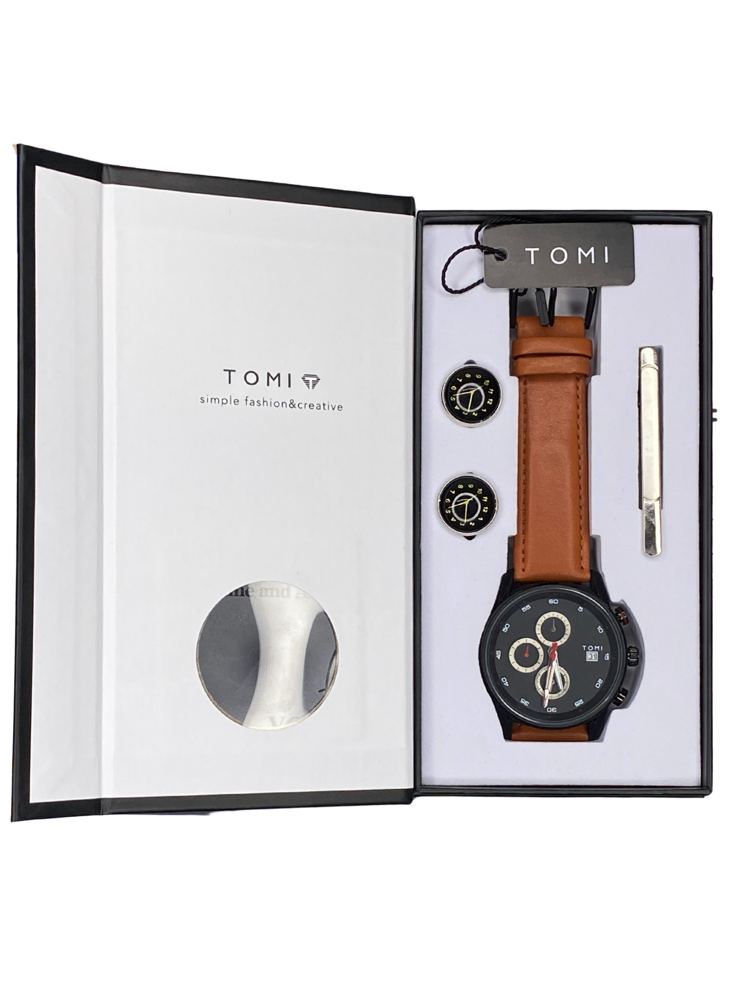 TOMI T-601 S6 Series Chronograph Luxury Watch Gift Set with Cufflinks & Tie Pin for Men