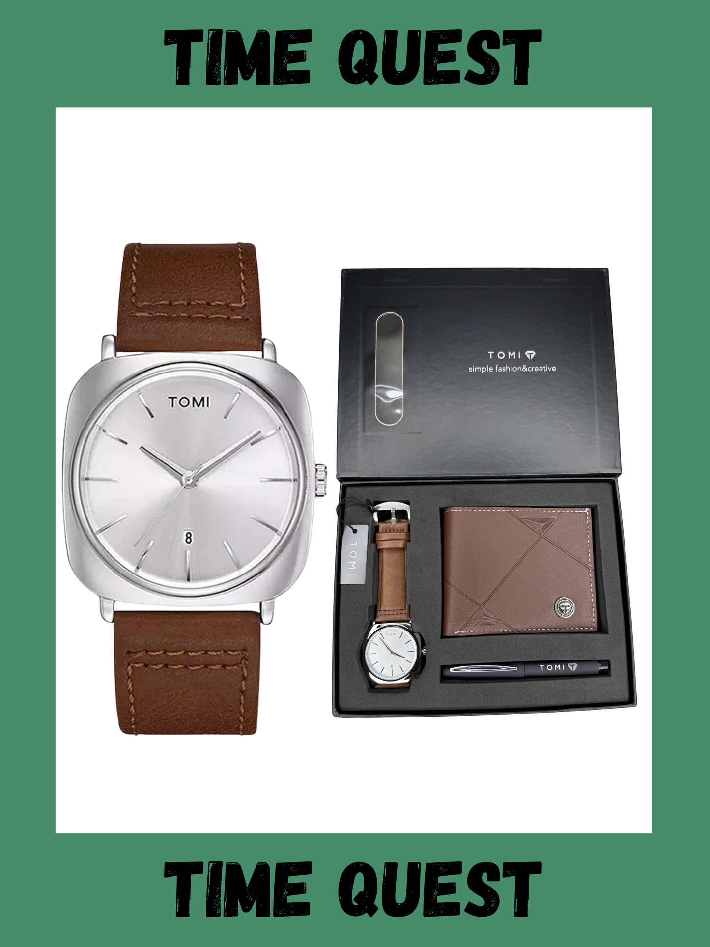 TOMI T-084 Premium Men’s Wrist Watch Gift Set with Wallet Pen and Luxury Gift Box