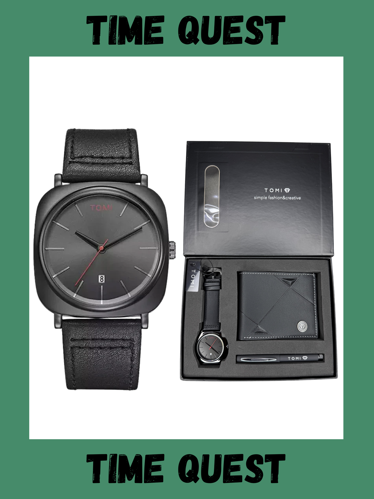 TOMI T-084 Premium Men’s Wrist Watch Gift Set with Wallet Pen and Luxury Gift Box