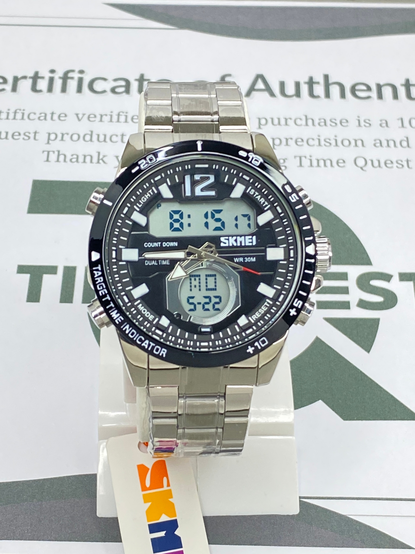 SKMEI 1391 Dual Time Multi Functional Stainless Steel Chain Watch For Men