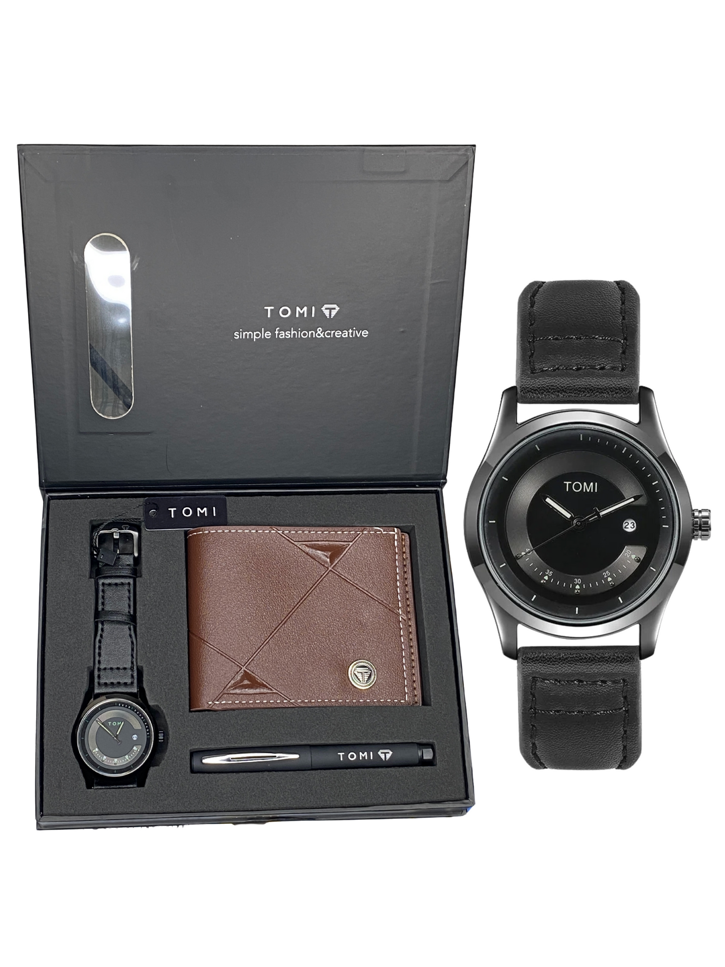 TOMI T-099 Men’s Wrist Watch with Wallet & Pen Premium Straps Watch in TOMI Gift Box