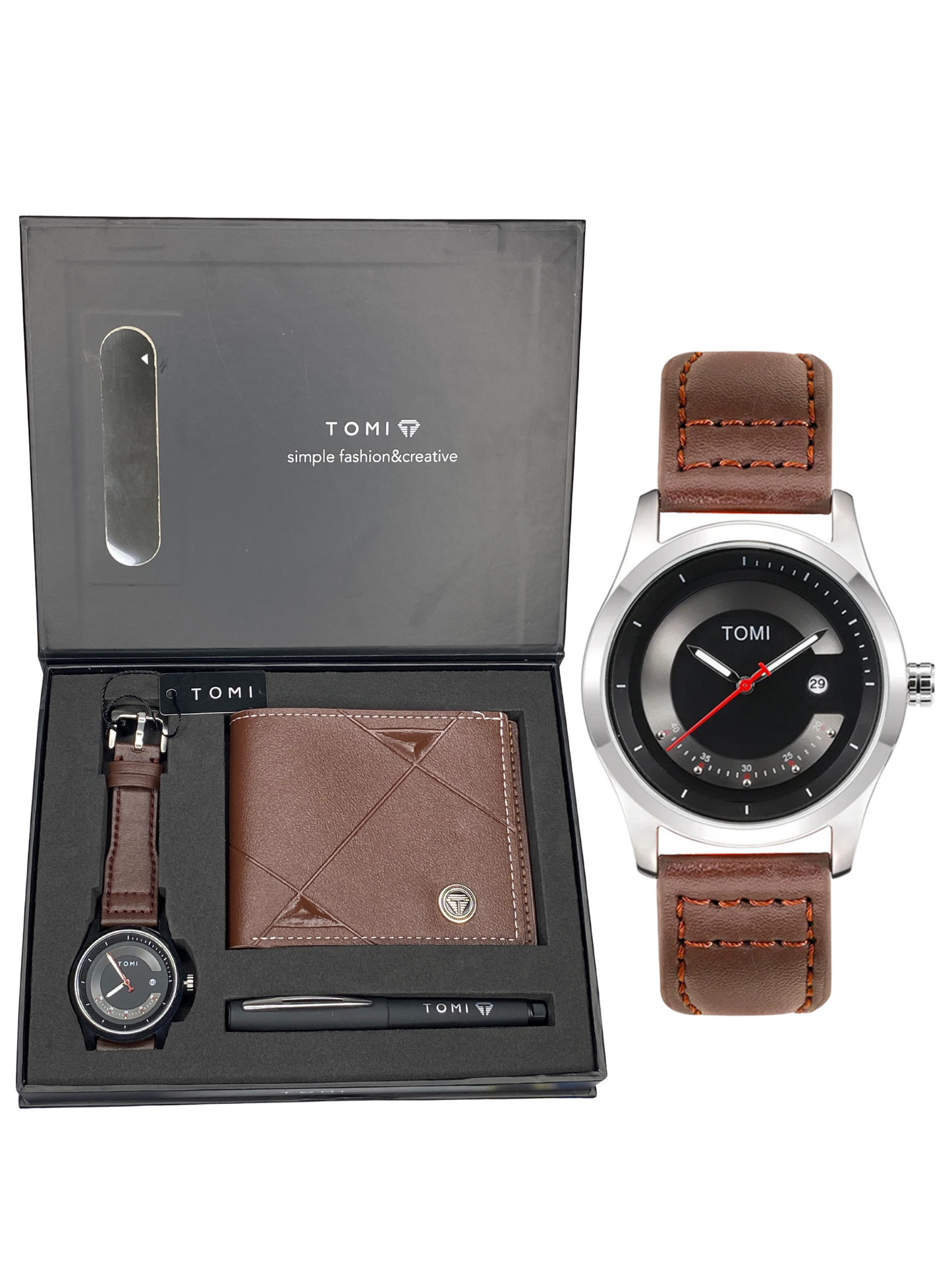 TOMI T-099 Men’s Wrist Watch with Wallet & Pen Premium Straps Watch in TOMI Gift Box