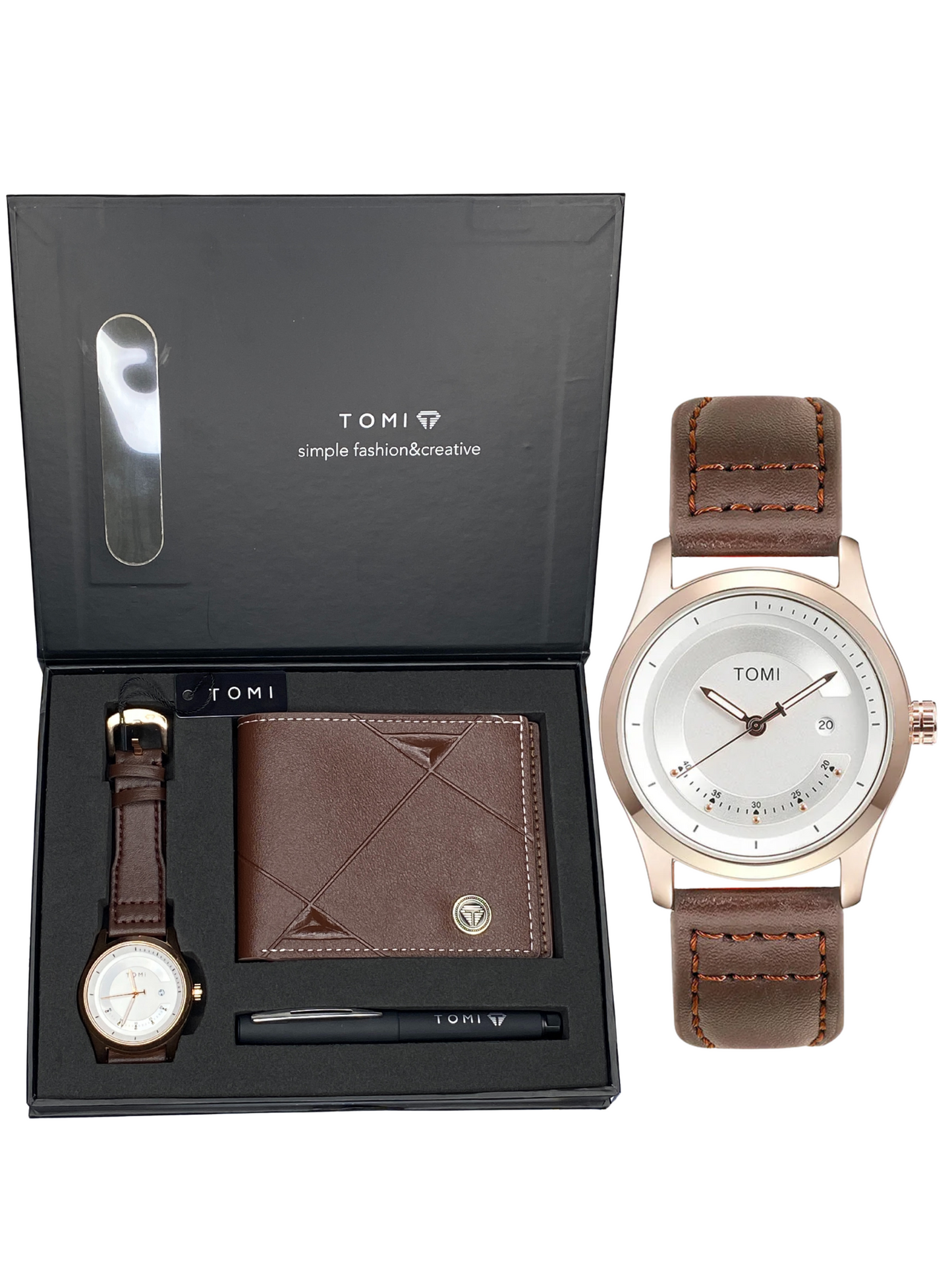 TOMI T-099 Men’s Wrist Watch with Wallet & Pen Premium Straps Watch in TOMI Gift Box