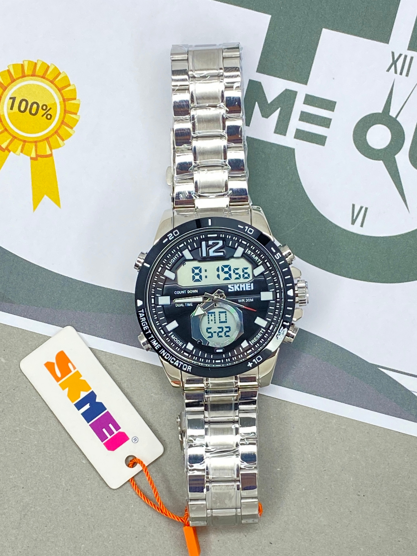 SKMEI 1391 Dual Time Multi Functional Stainless Steel Chain Watch For Men