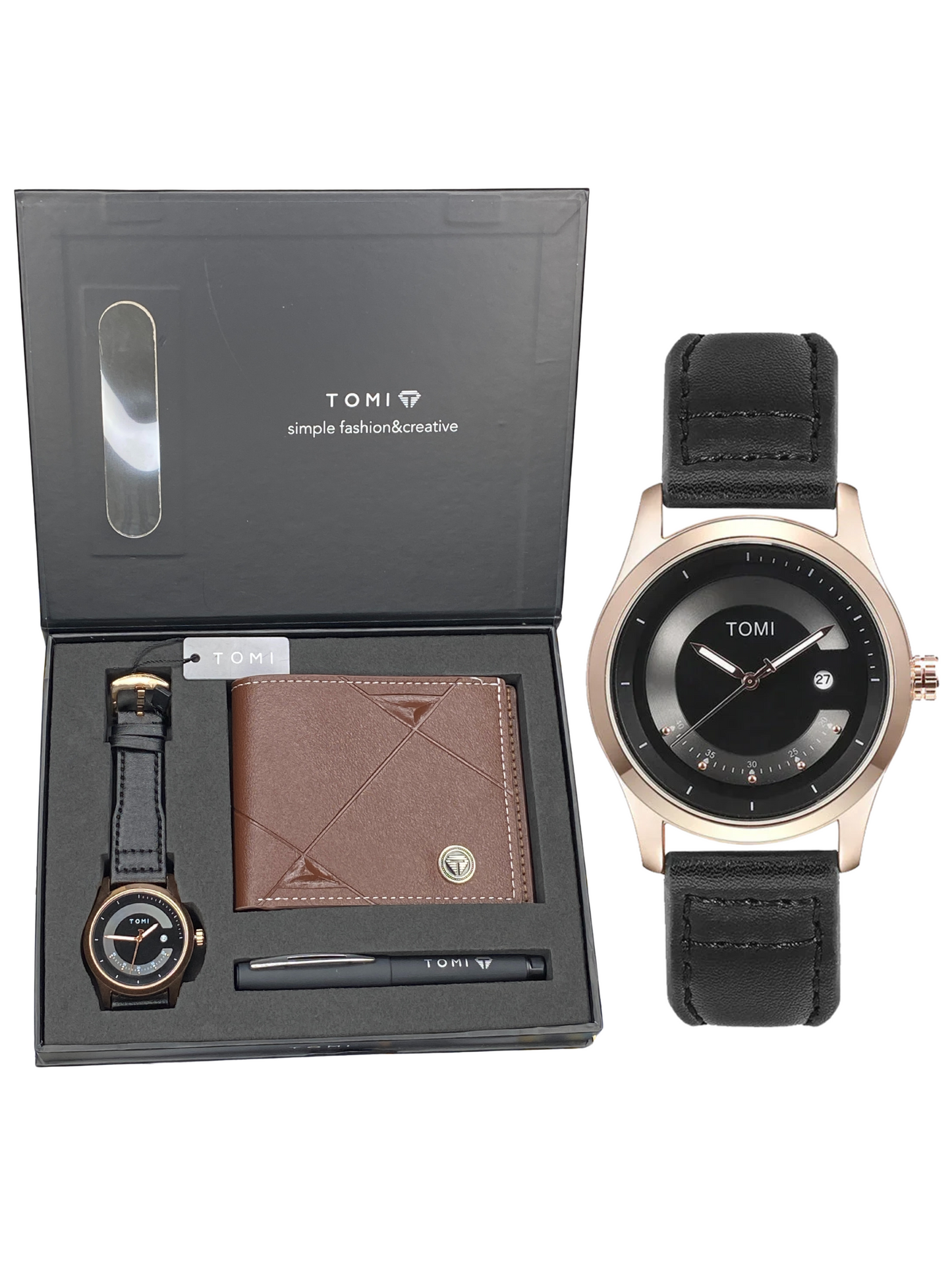 TOMI T-099 Men’s Wrist Watch with Wallet & Pen Premium Straps Watch in TOMI Gift Box