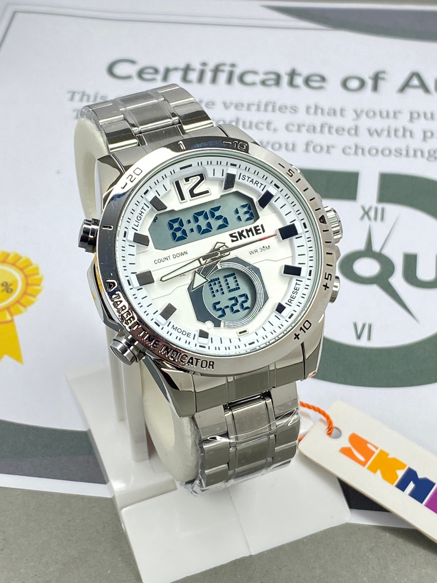 SKMEI 1391 Dual Time Multi Functional Stainless Steel Chain Watch For Men