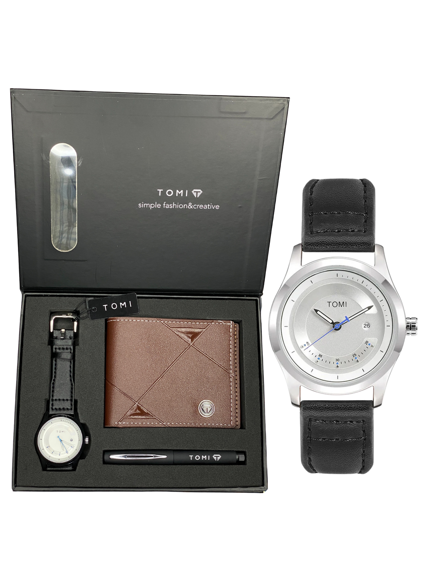 TOMI T-099 Men’s Wrist Watch with Wallet & Pen Premium Straps Watch in TOMI Gift Box