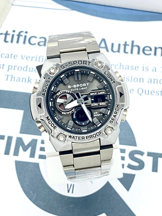 S SPORT Dual Time Stainless Steel Made Muti-Functional Chain Watch For Men