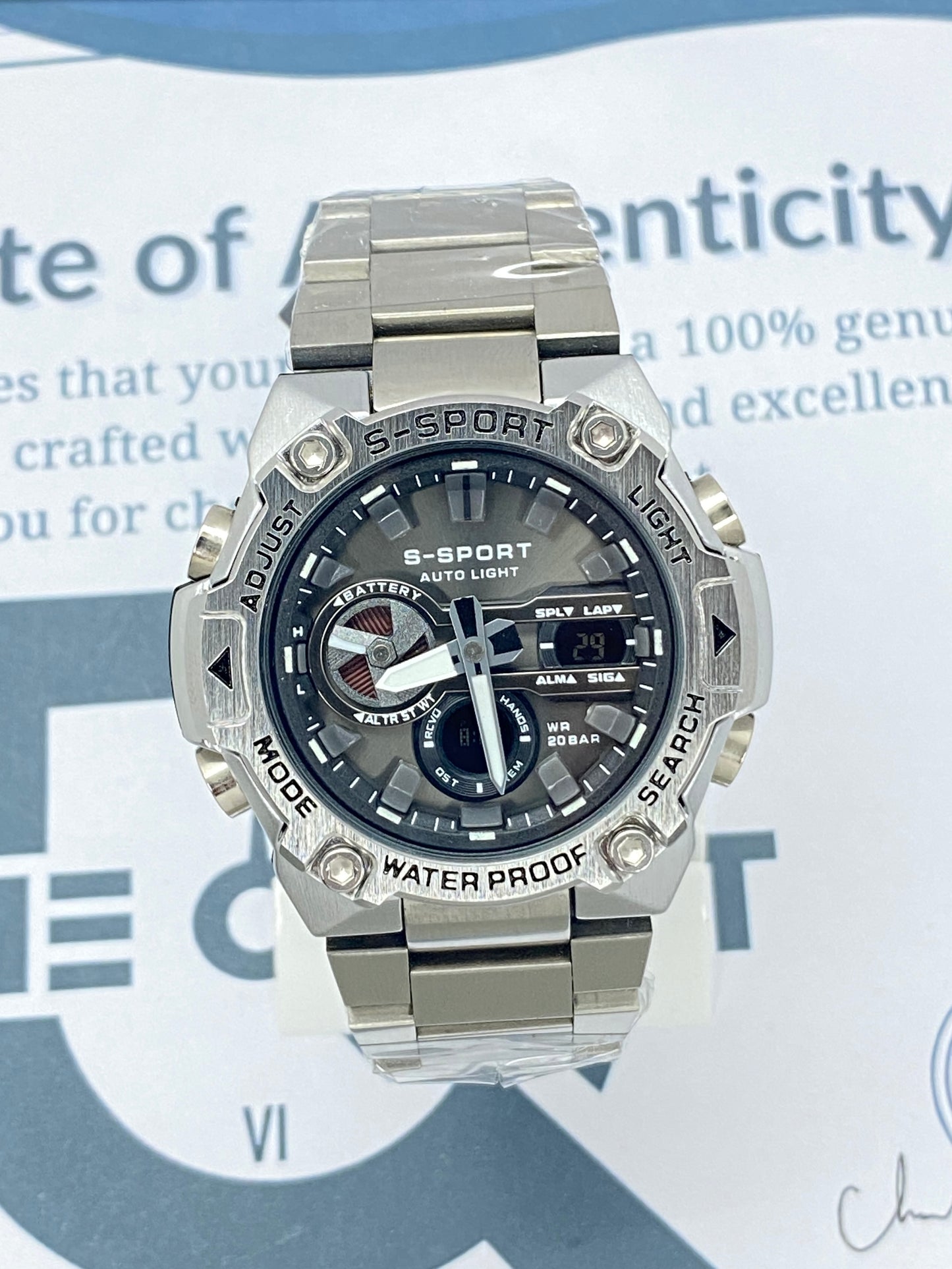 S SPORT Dual Time Stainless Steel Made Muti-Functional Chain Watch For Men