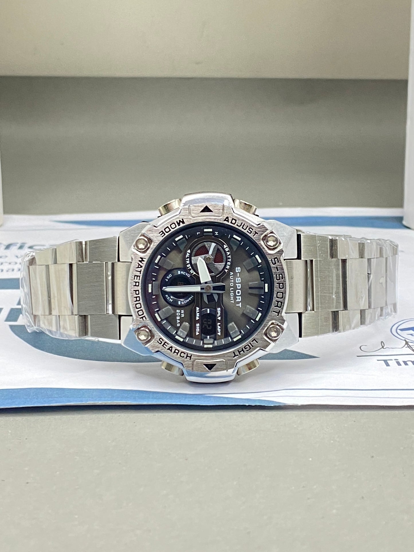 S SPORT Dual Time Stainless Steel Made Muti-Functional Chain Watch For Men