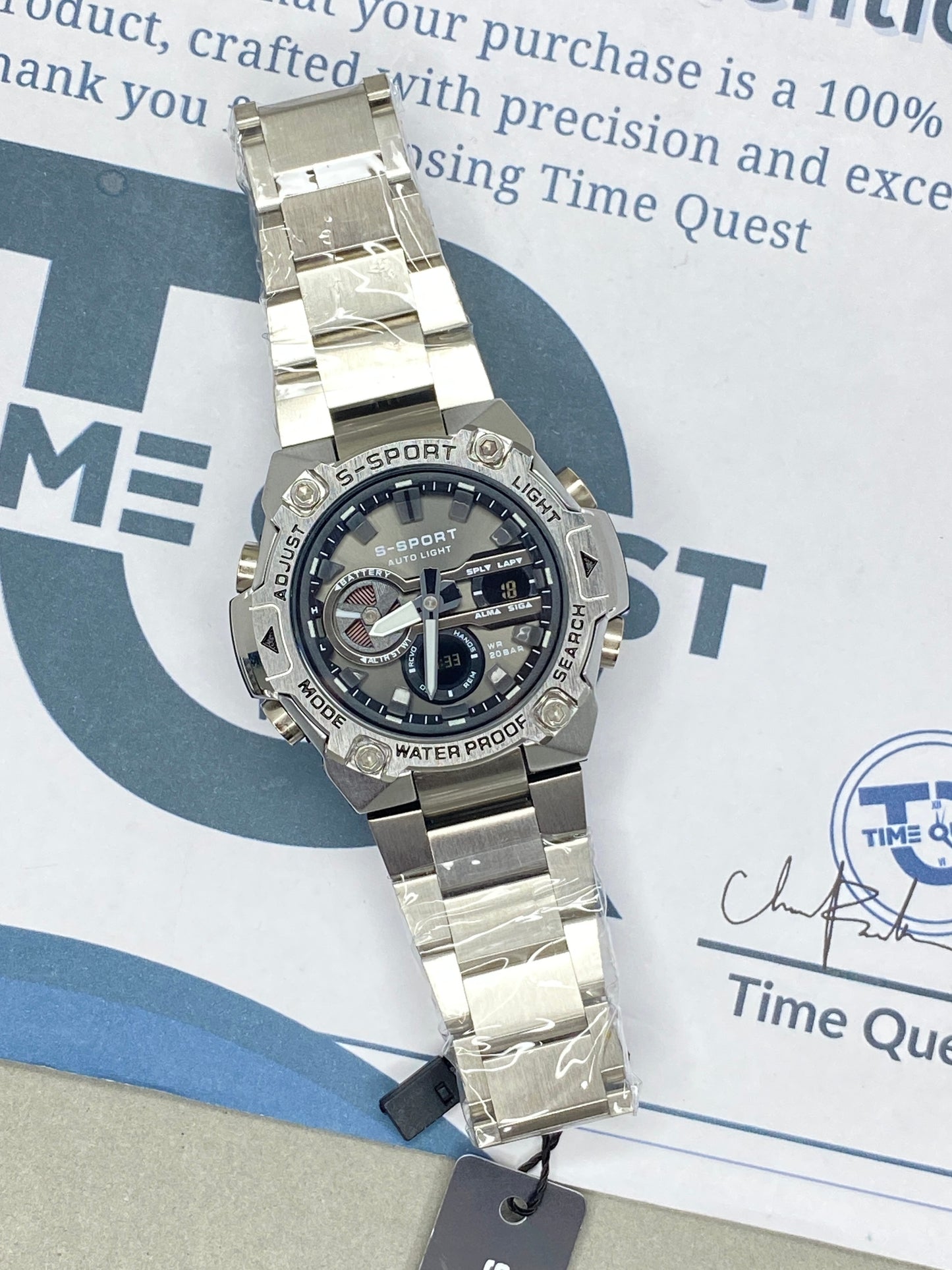 S SPORT Dual Time Stainless Steel Made Muti-Functional Chain Watch For Men