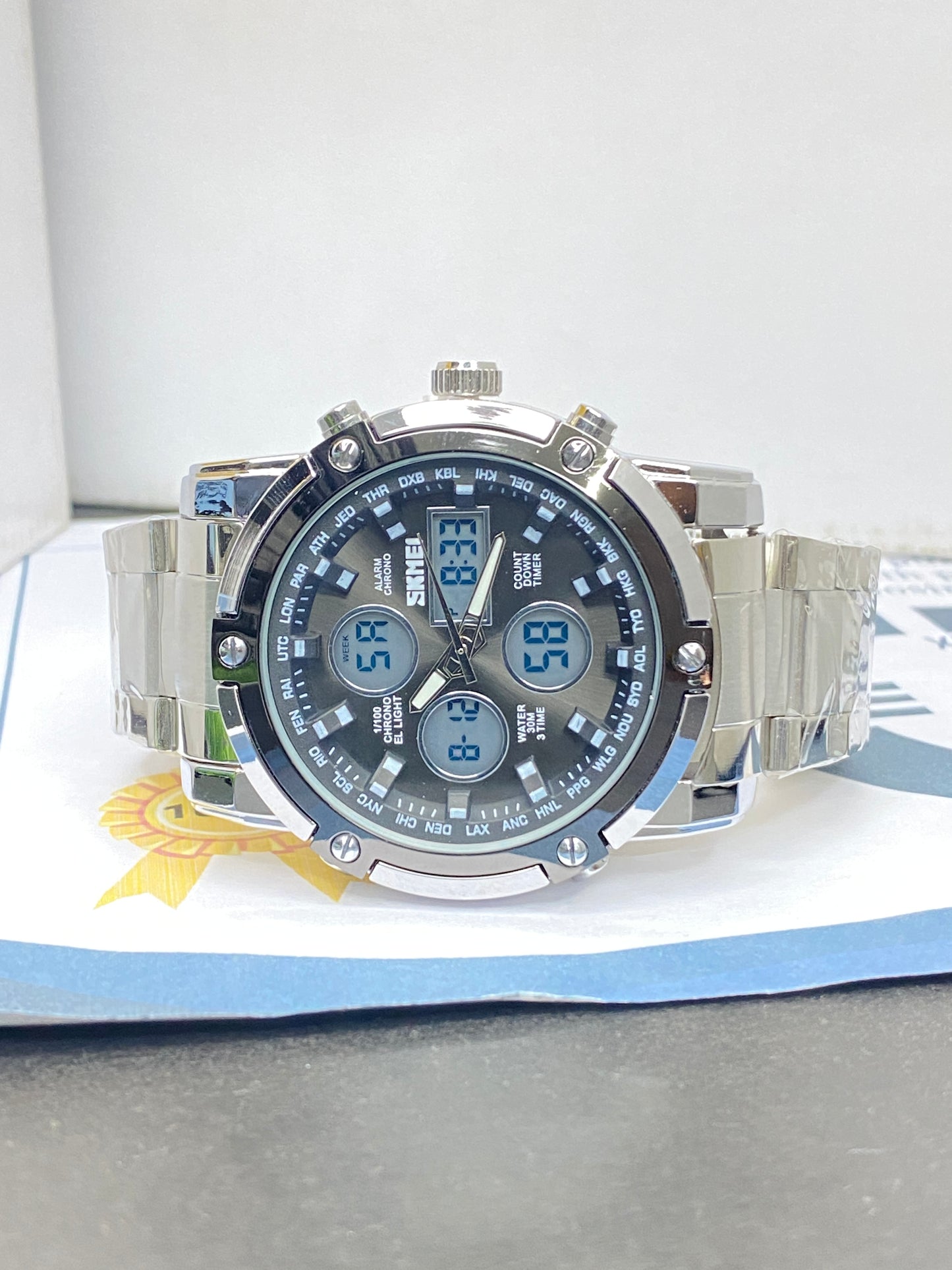 SKMEI 1389 Dual Time Multifunctional Chain Watch For Men