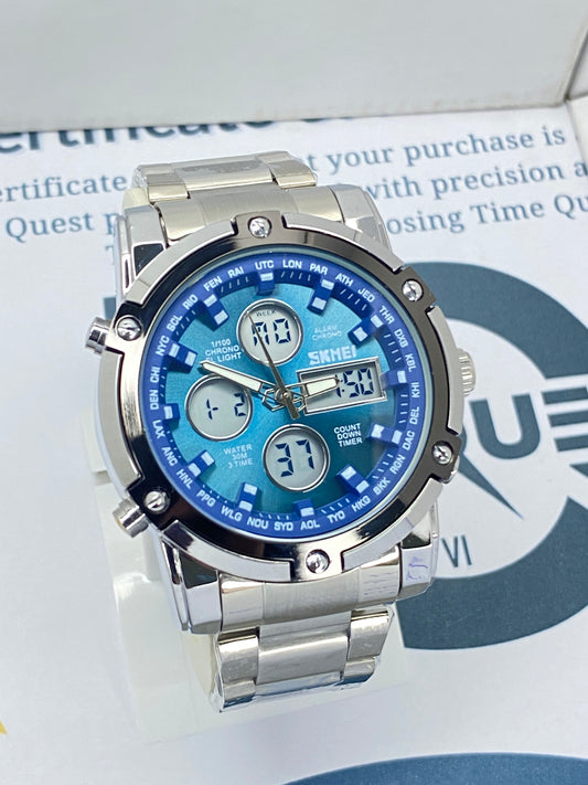 SKMEI 1389 Dual Time Multifunctional Chain Watch For Men