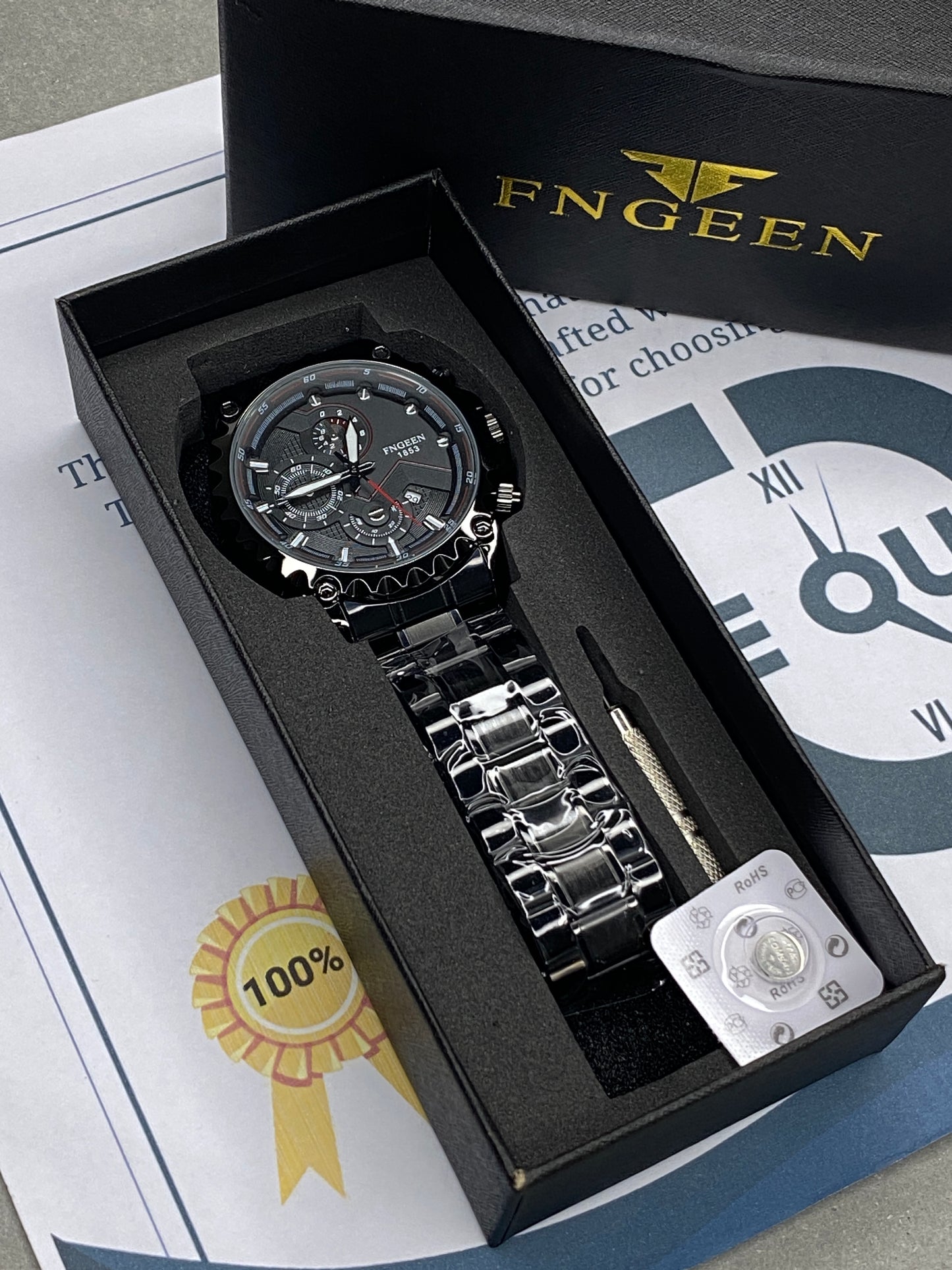 FNGEEN - 1853 Analog Time Stainless Steel Watch For Men With Date Display