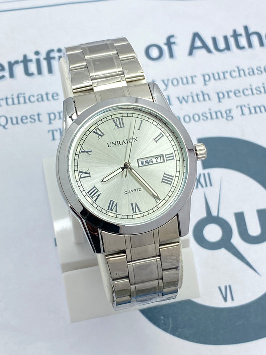 UNRAION Analog Stainless Steel Date & Day Display Chain Watch For Men