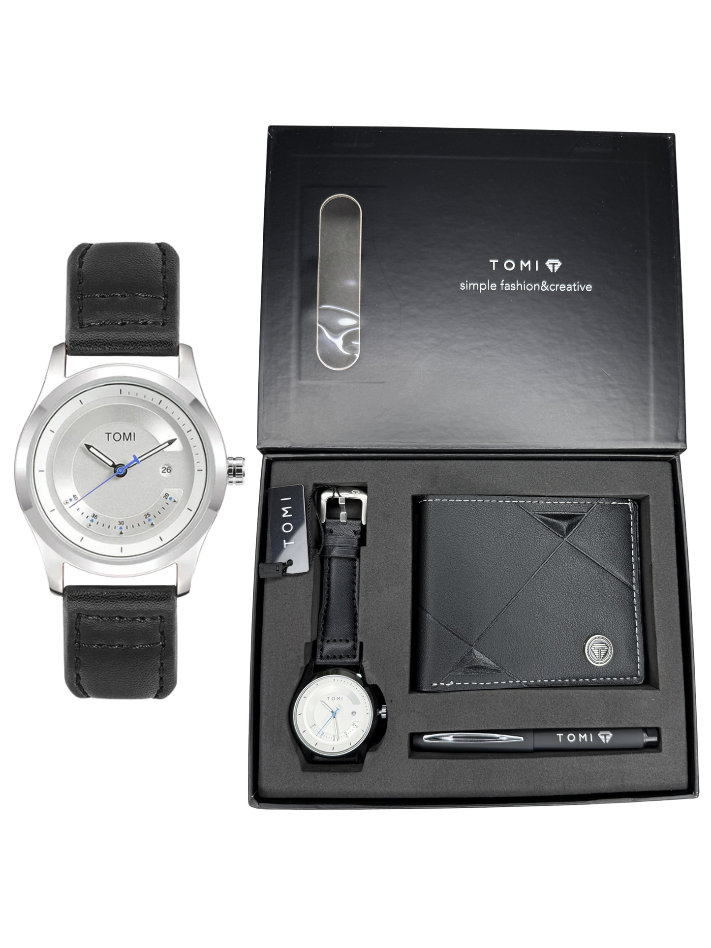 TOMI T-099 Men’s Wrist Watch with Wallet & Pen Premium Straps Watch in TOMI Gift Box