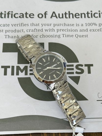 Longbo Stylish Round Dial Analog Quartz Men’s Watch with Stainless Steel Chain Date and Day Function