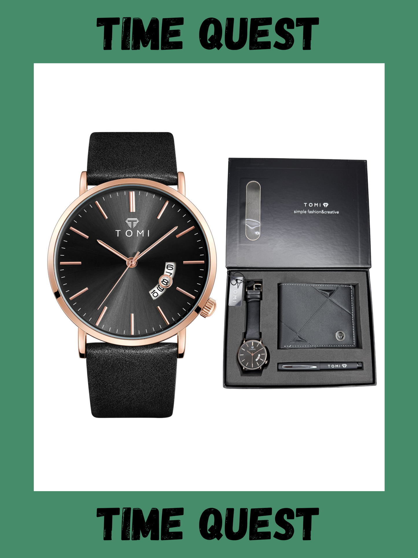 TOMI T-018 Premium Men’s Wrist Watch with Wallet & Pen in Brand Packaging