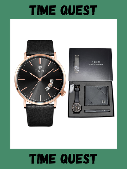 TOMI T-018 Premium Men’s Wrist Watch with Wallet & Pen in Brand Packaging