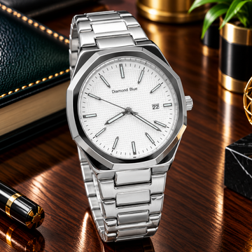 Classic Octagonal Dial Stainless Steel Analog Quartz Chain Watch for Men with Date Display