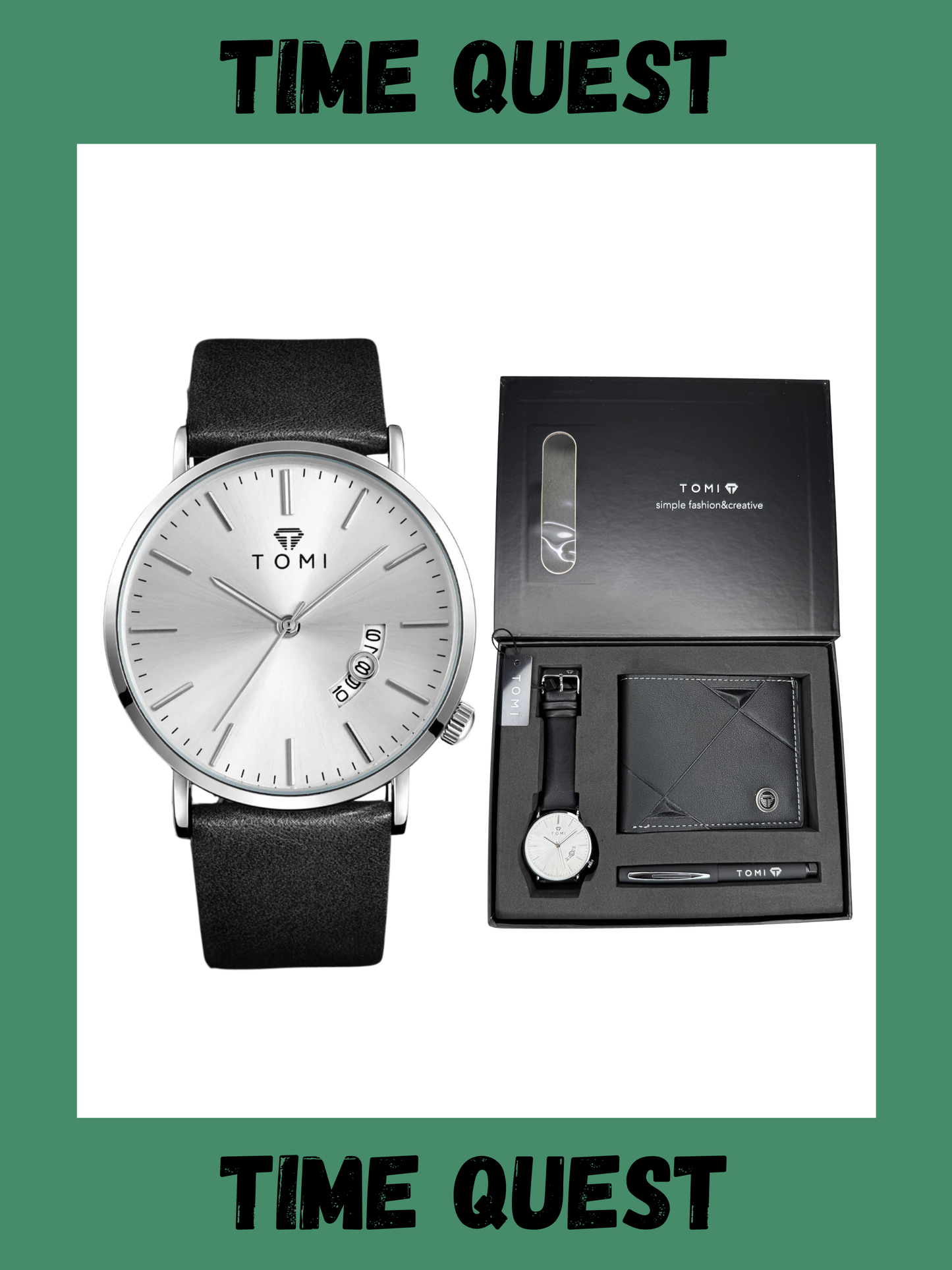TOMI T-018 Premium Men’s Wrist Watch with Wallet & Pen in Brand Packaging