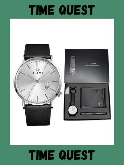 TOMI T-018 Premium Men’s Wrist Watch with Wallet & Pen in Brand Packaging