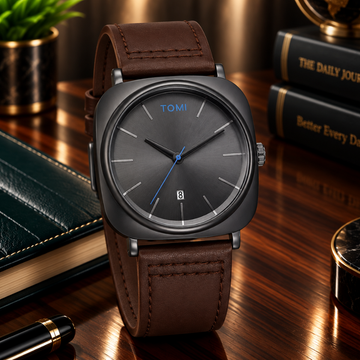 TOMI T-084 Analog Time Leather Straps Watch for Men With Date Display