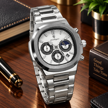 Men's Luxury Chronograph Working Analog Sweep Movement Chain Watch With Date Display