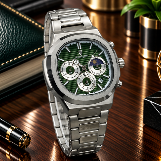 Men's Luxury Chronograph Working Analog Sweep Movement Chain Watch With Date Display