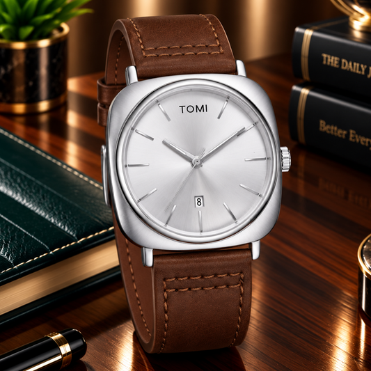 TOMI T-084 Analog Time Leather Straps Watch for Men With Date Display