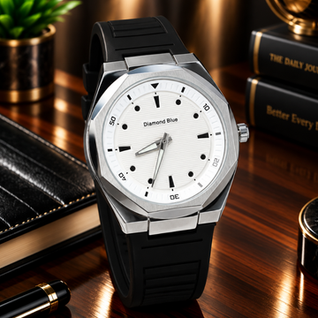 Diamond Blue Luxury Design Octagonal Dial Silicone Straps Watch For Men