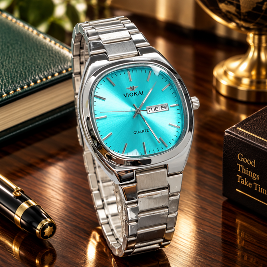 VIOKAI Analog Quartz Stainless Steel Made Chain Watch for Men With Date & Day Display