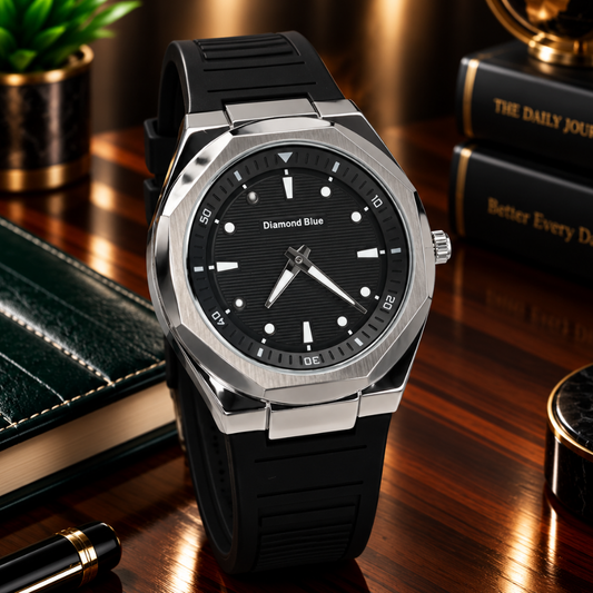 Diamond Blue Luxury Design Octagonal Dial Silicone Straps Watch For Men