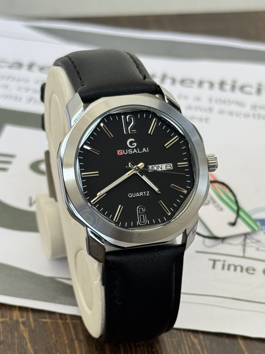 Men’s Premium Analog Quartz Strap Watch with Octagonal Dial Date and Day Display