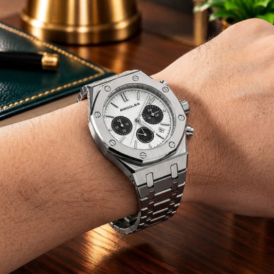 Premium Men’s Stainless Steel Chain Chronograph Wristwatch with Date Display
