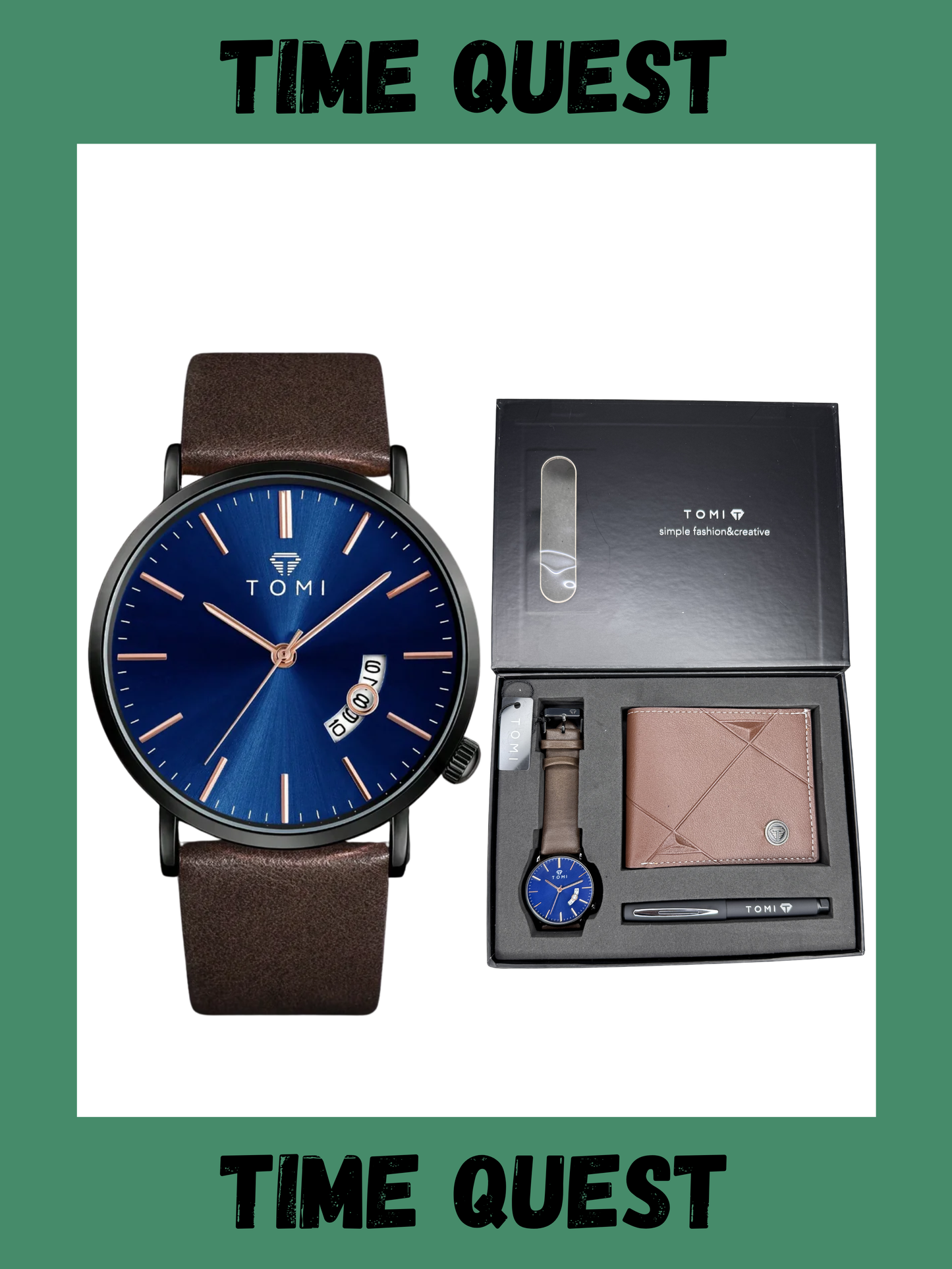 TOMI T-018 Premium Men’s Wrist Watch with Wallet & Pen in Brand Packaging
