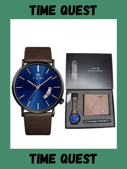TOMI T-018 Premium Men’s Wrist Watch with Wallet & Pen in Brand Packaging