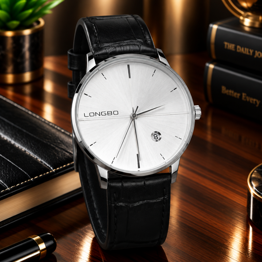 Longbo Round Dial Analog Quartz Straps Watch With Date Display For Men