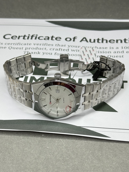 PORTIVE Luxury Men's Stainless Steel Chain Round Dial Quartz Wrist Watch with Date Display