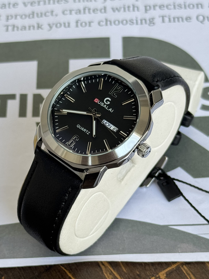 Men’s Premium Analog Quartz Strap Watch with Octagonal Dial Date and Day Display