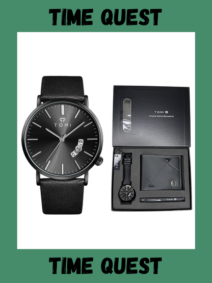 TOMI T-018 Premium Men’s Wrist Watch with Wallet & Pen in Brand Packaging