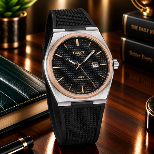 Tis-1853 PRX Luxury Stainless Steel & Silicone Straps Watch For Men