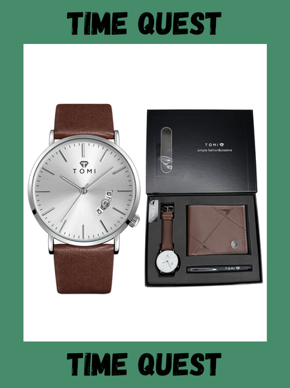 TOMI T-018 Premium Men’s Wrist Watch with Wallet & Pen in Brand Packaging