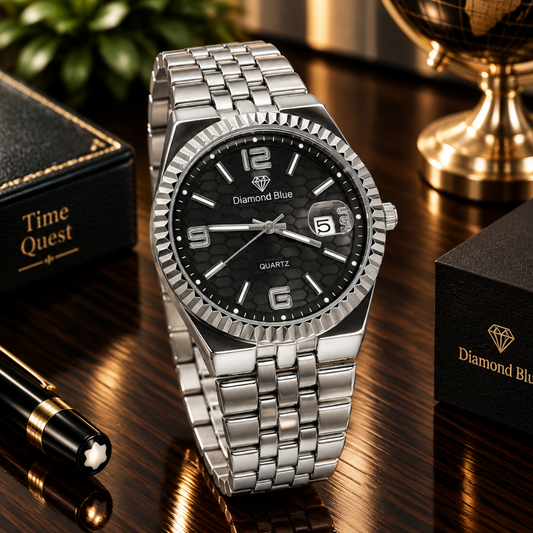 Luxury Round Dial Analog Quartz Chain Watch for Men with Date Display