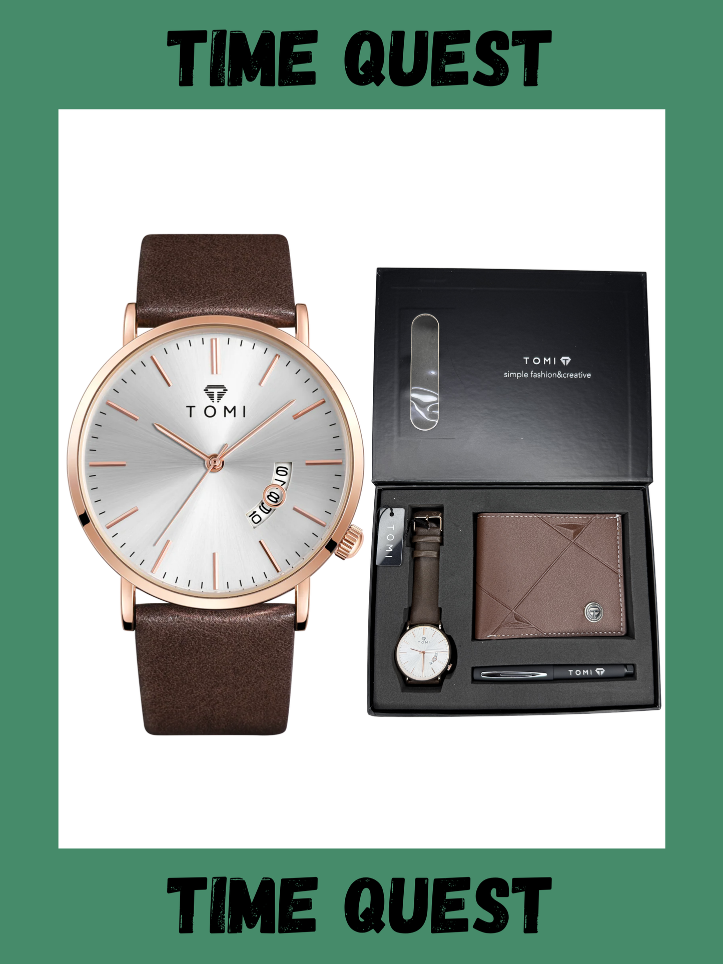 TOMI T-018 Premium Men’s Wrist Watch with Wallet & Pen in Brand Packaging