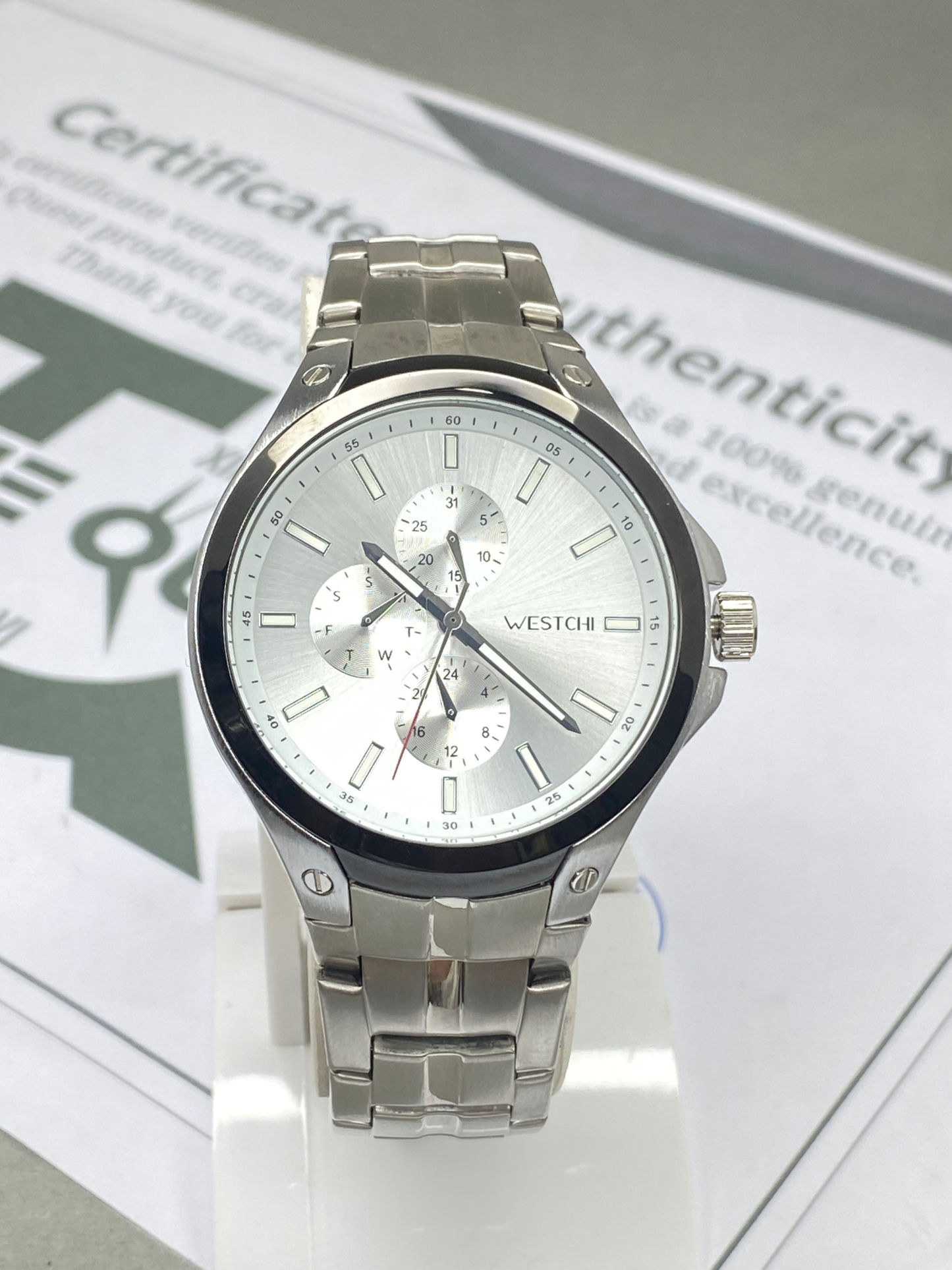 WESTCHI Luxury Chronograph Working Analog Stainless Steel Made Chain Watch for Men