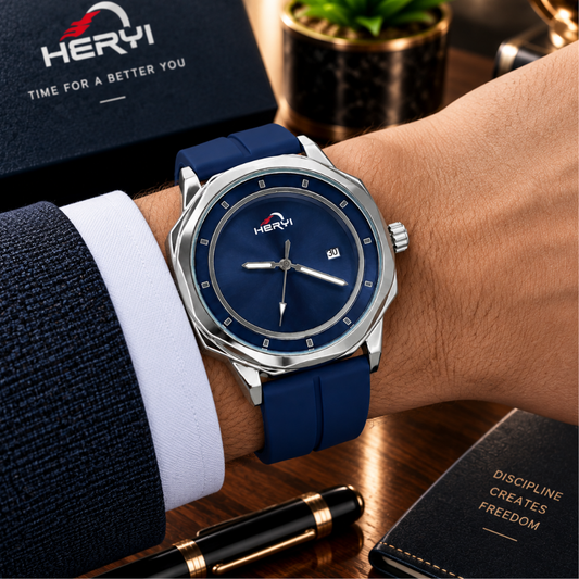 Heyri Men’s Octagonal Dial Analog Quartz Watch with Silicone Strap Magnetic Lock and Date Display