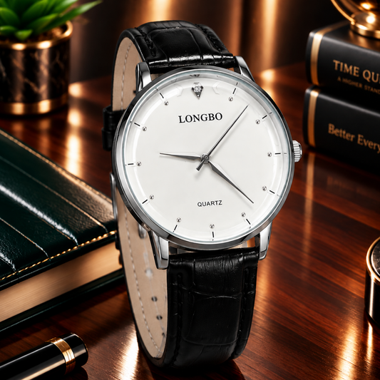 Longbo Analog Quartz Round Dial Stainless Steel Case Straps Watch For Men