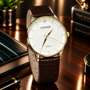 Longbo Analog Quartz Round Dial Stainless Steel Case Straps Watch For Men
