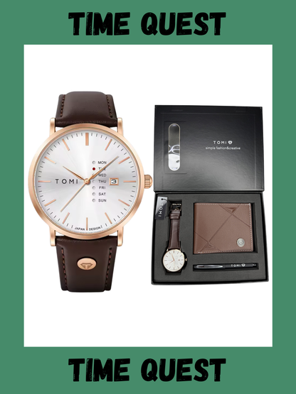 TOMI T-019 Premium Men’s Wrist Watch Gift Set with Wallet & Pen
